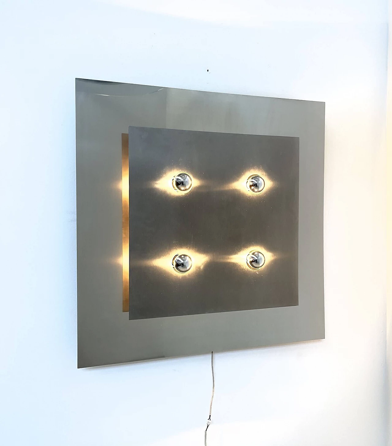 Pannello luminoso Screen in acciaio spazzolato di Gianfranco Fini e Fabrizio Cocchia per New Lamp, anni '70 1310261