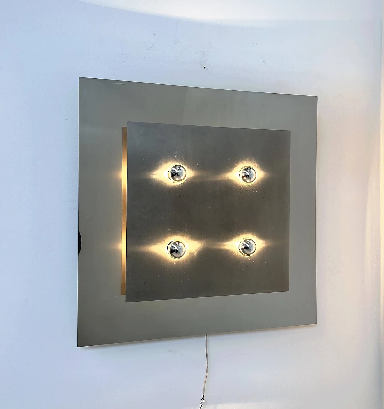Pannello luminoso Screen in acciaio spazzolato di Gianfranco Fini e Fabrizio Cocchia per New Lamp, anni '70 1310263