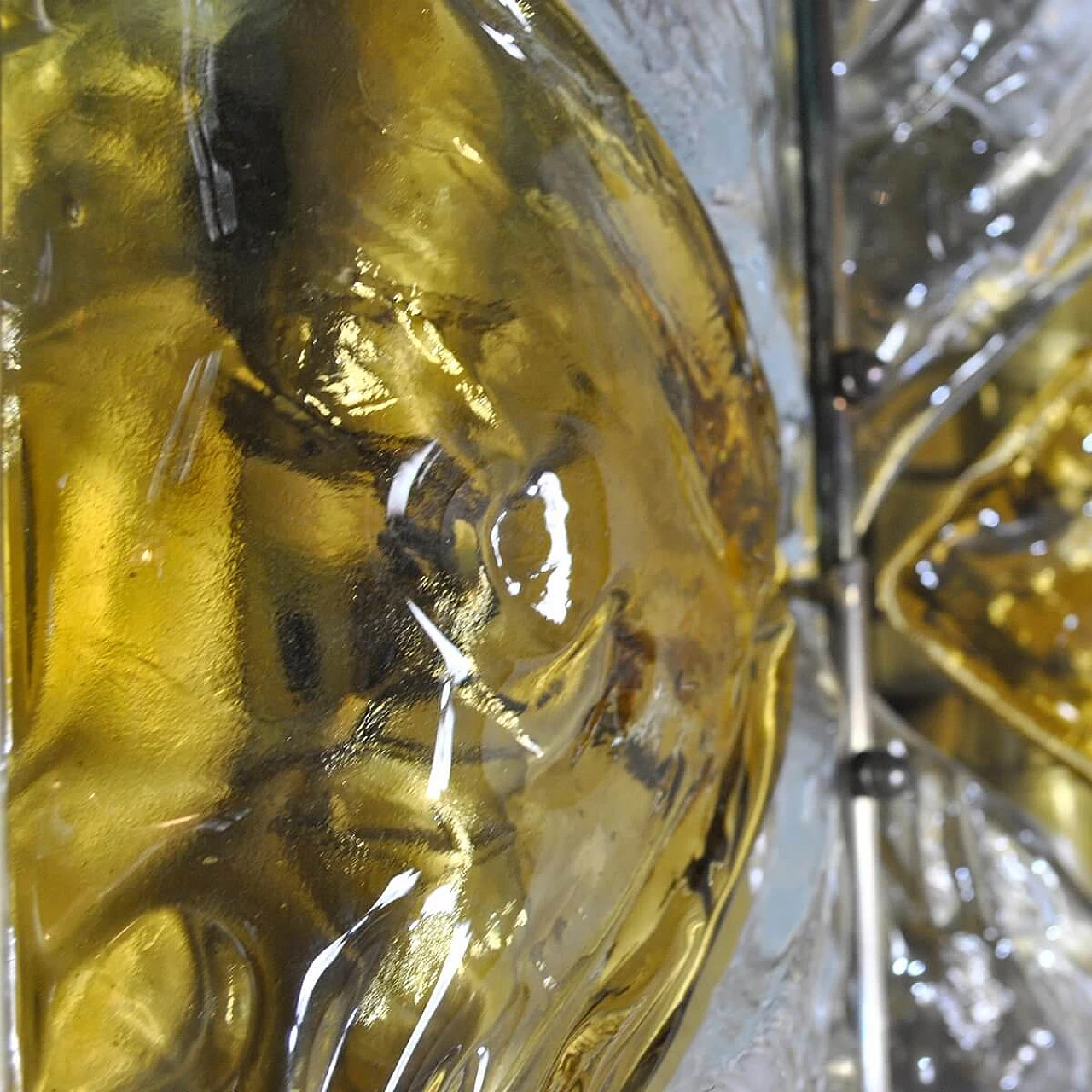 Pair of wall lamps in amber Murano glass and brass by Mazzega, 60s 1310295