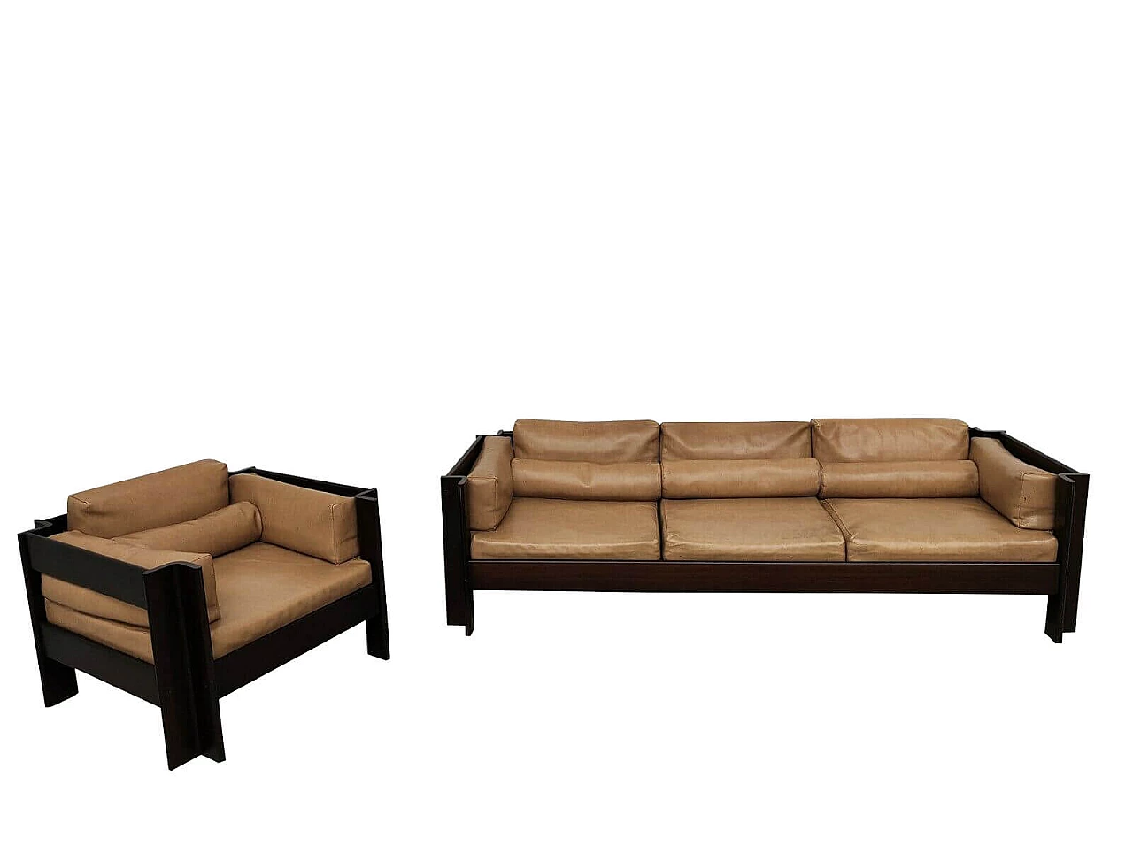 Divano e poltrona Zelda in legno e skai di Sergio Asti per Poltronova, anni '60 1310356