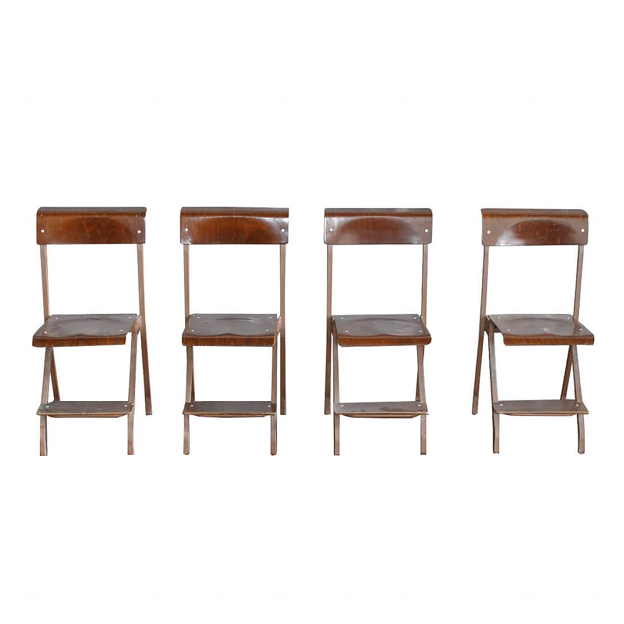 4 Sedie pieghevoli in metallo e legno, anni '50 1310523