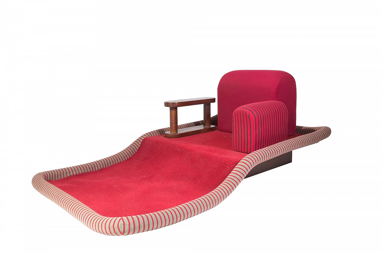 Tappeto volante armchair in fabric and wood by Ettore Sottsass for Bedding, 70s 1310527