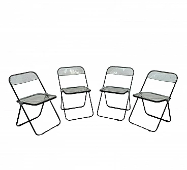 4 Plia folding chairs in metal and plastic by Giancarlo Piretti for Anonima Castelli, 70s