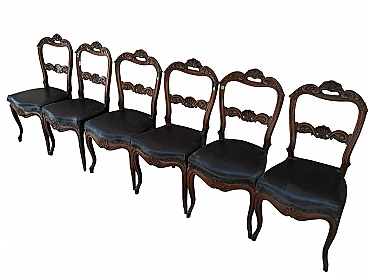 6 Louis XVI walnut chairs with leather covers, Veneto, late 18th century