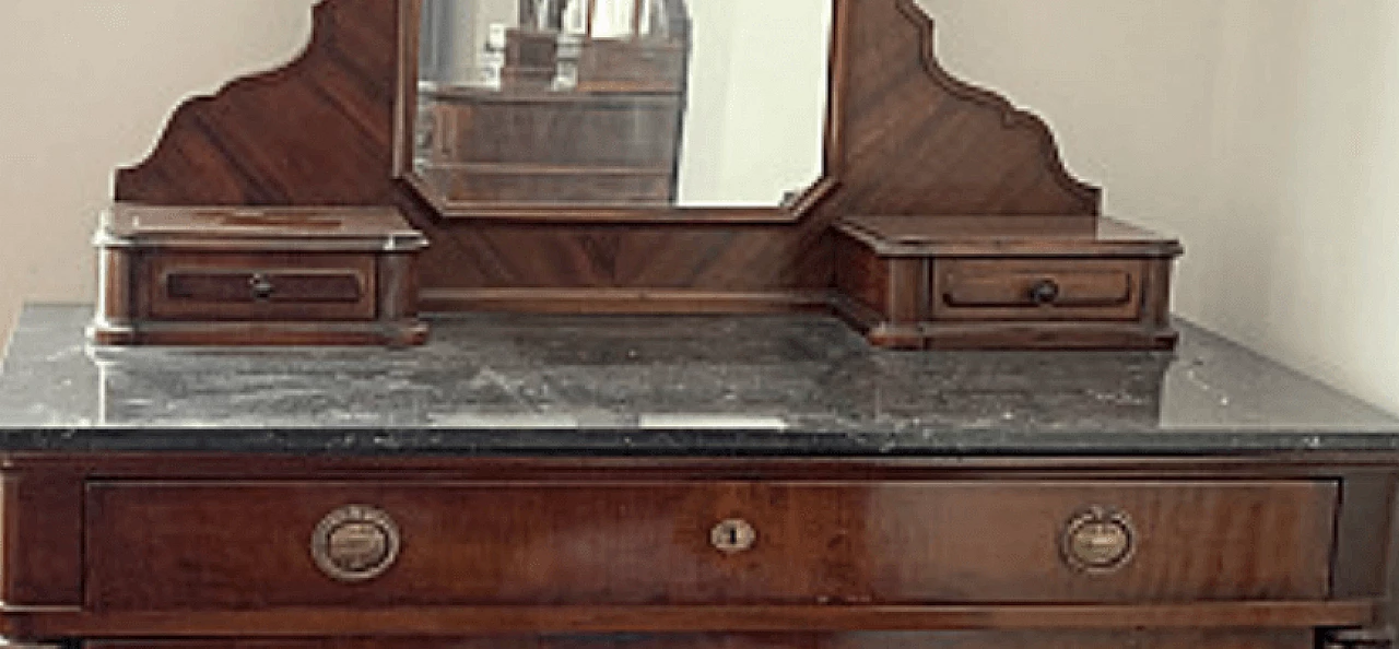 Chest of drawers with black marble top and mirror, late 19th century 1310686