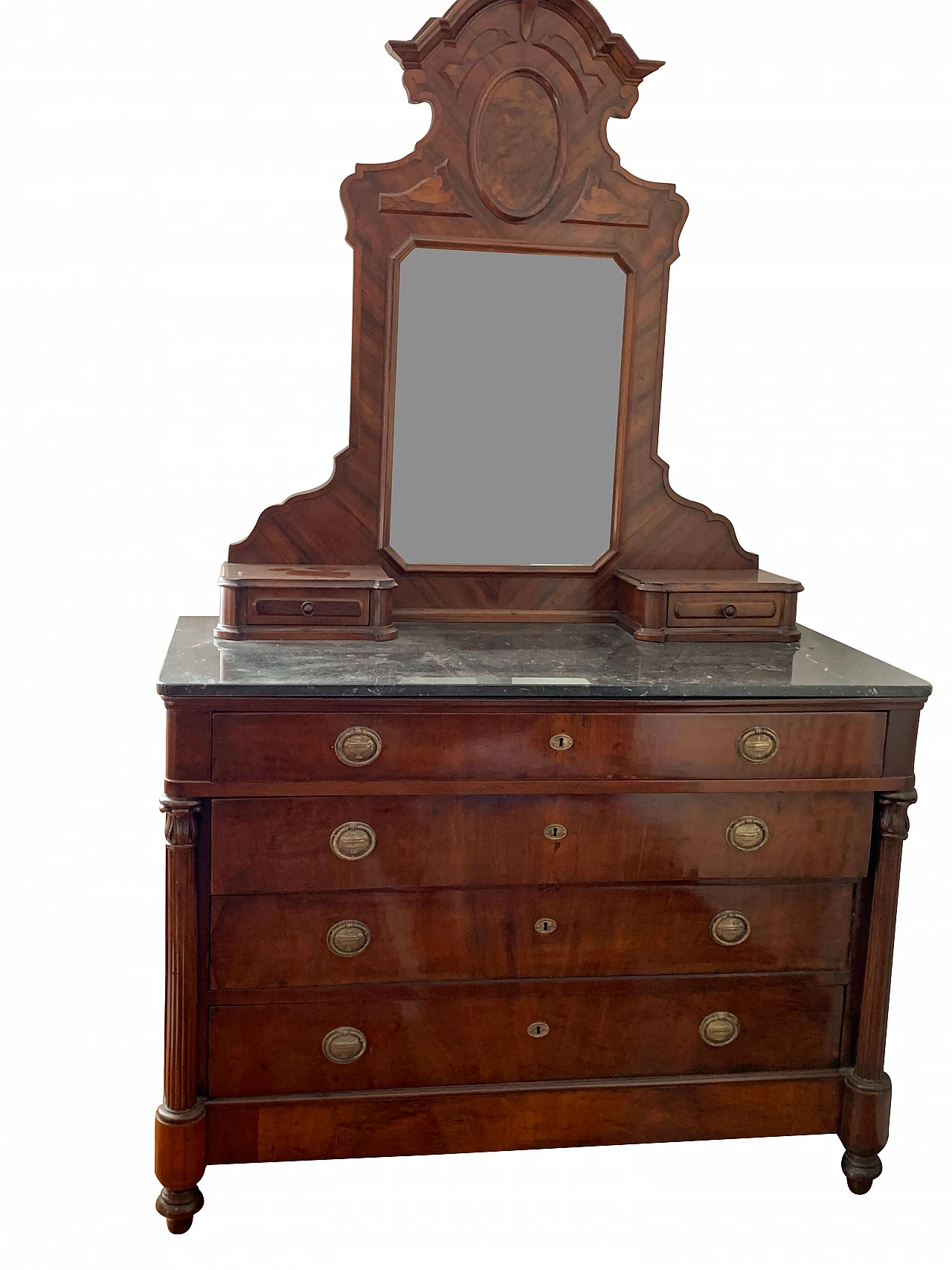 Chest of drawers with black marble top and mirror, late 19th century 1310711