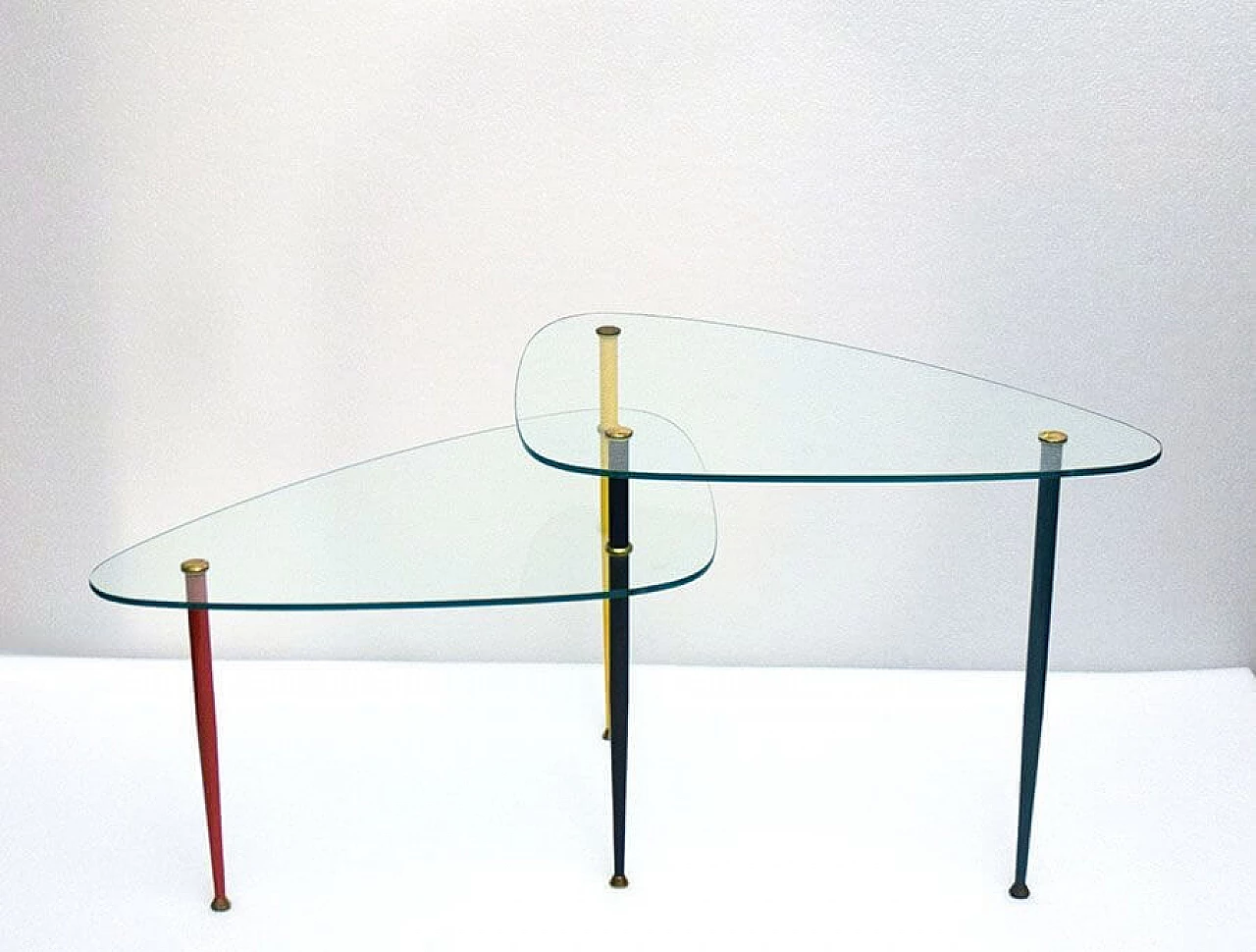 Tavolino Arlecchino in metallo, ottone e cristallo di Edoardo Poli per Vitrex, anni '60 1310737
