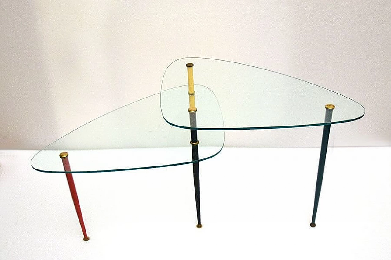 Tavolino Arlecchino in metallo, ottone e cristallo di Edoardo Poli per Vitrex, anni '60 1310738