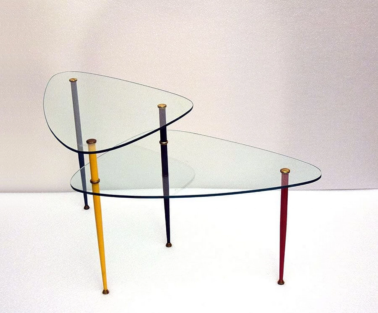 Tavolino Arlecchino in metallo, ottone e cristallo di Edoardo Poli per Vitrex, anni '60 1310739
