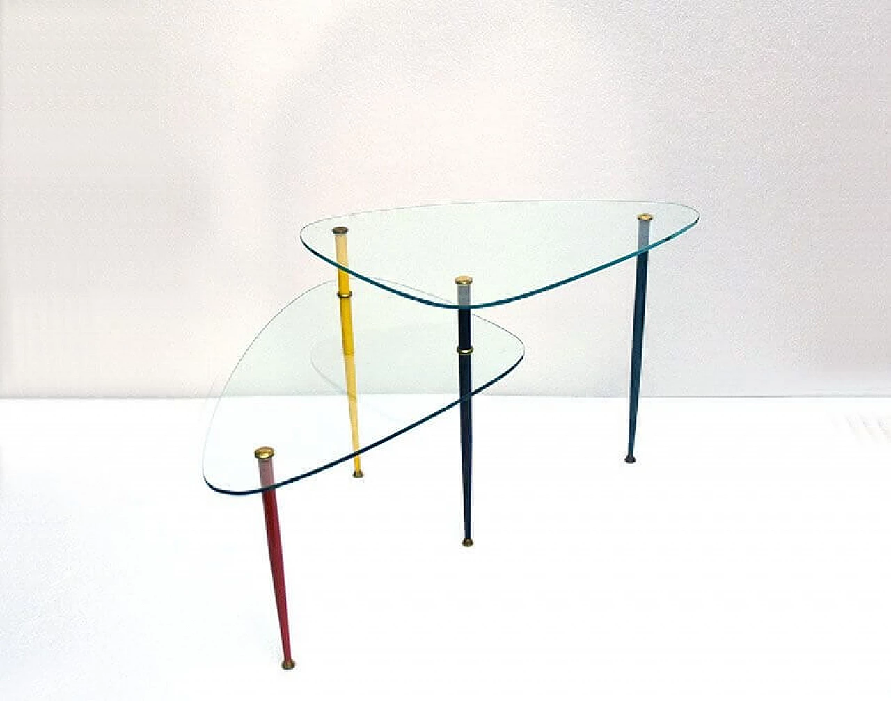 Tavolino Arlecchino in metallo, ottone e cristallo di Edoardo Poli per Vitrex, anni '60 1310742
