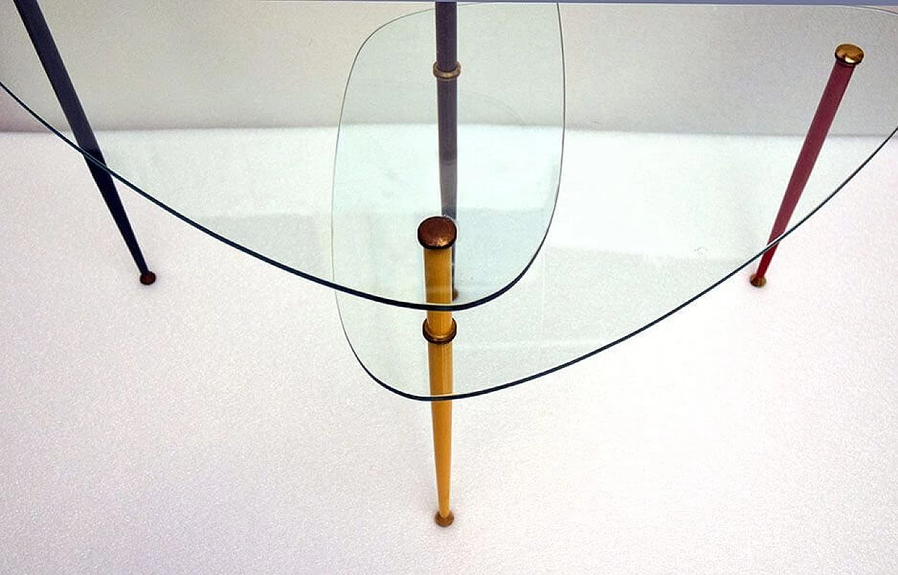 Tavolino Arlecchino in metallo, ottone e cristallo di Edoardo Poli per Vitrex, anni '60 1310744