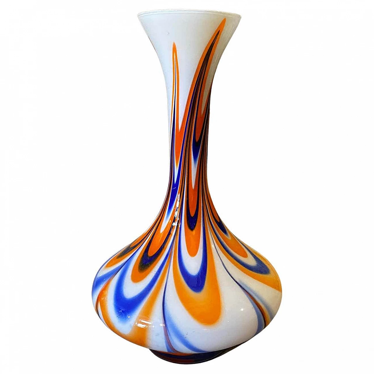 Vaso in vetro opalino arancione e blu di Carlo Moretti, anni '70 1310747