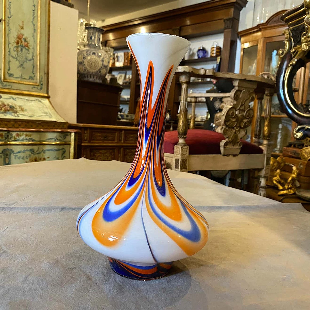 Vase in orange and blue opaline glass by Carlo Moretti, 70s 1310754