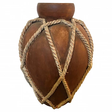 Vase with white rope in terracotta by Zaccagnini, 60s