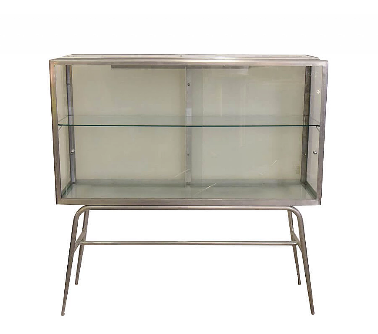 Vetrina industriale in alluminio e vetro satinato con illuminazione, anni '60 1310949