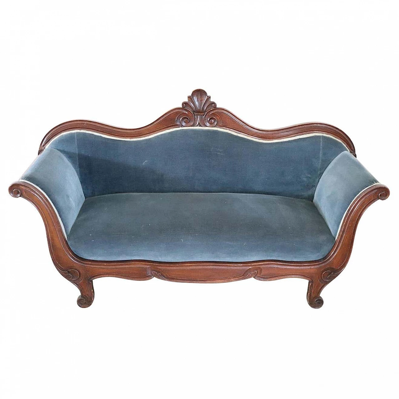 Louis Philippe sofa in beech wood and blue velvet, mid 19th century 1310980