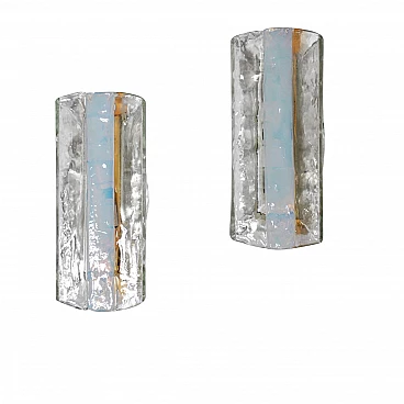 Pair of wall lamps in transparent rough Murano glass by Mazzega, 60s
