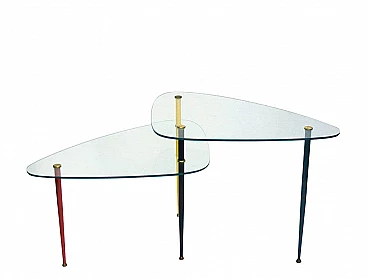 Tavolino Arlecchino in metallo, ottone e cristallo di Edoardo Poli per Vitrex, anni '60