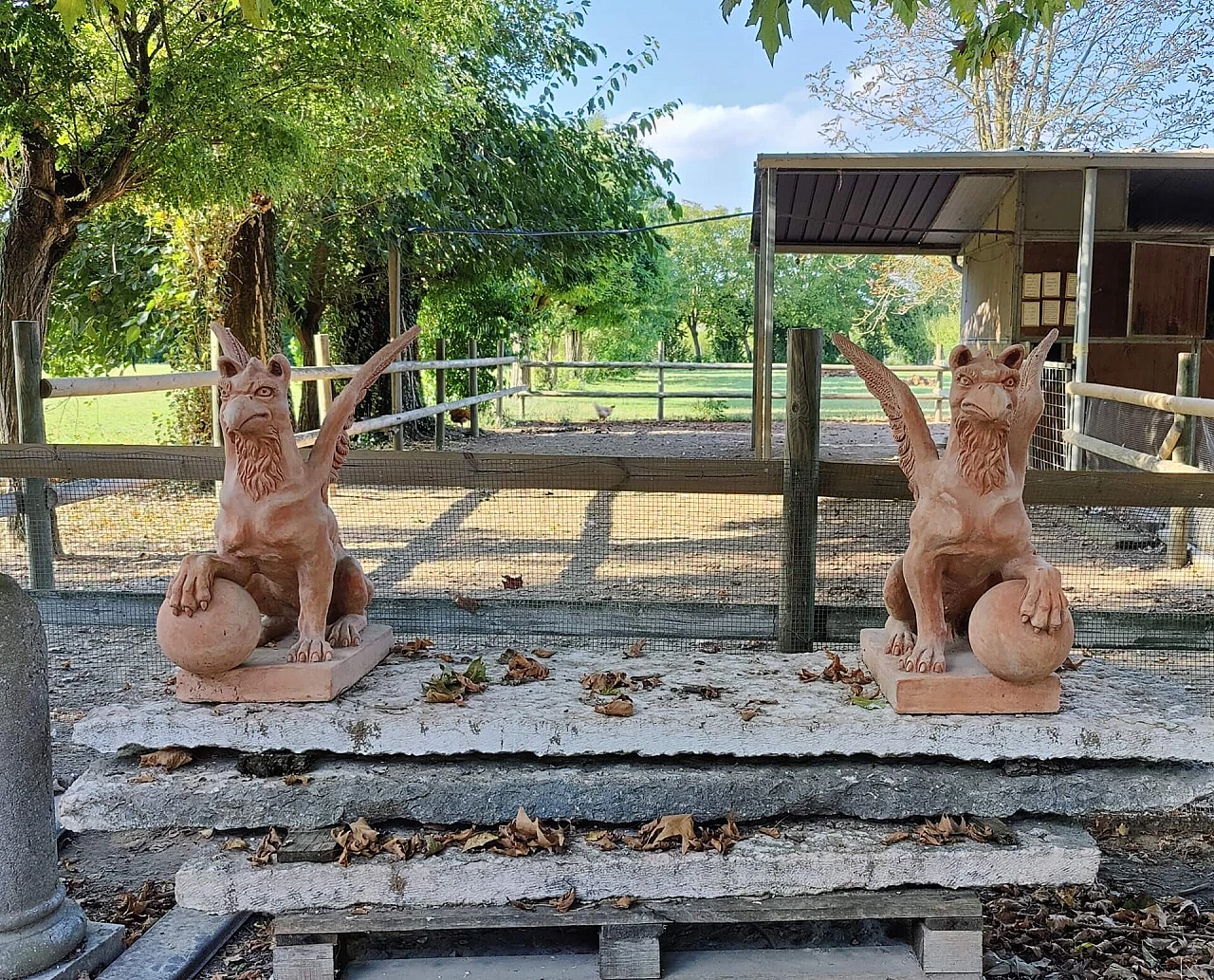 Pair of griffons in terracotta, 20s 1311163