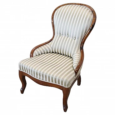 Louis Philippe solid walnut armchair with silk cover, 19th century