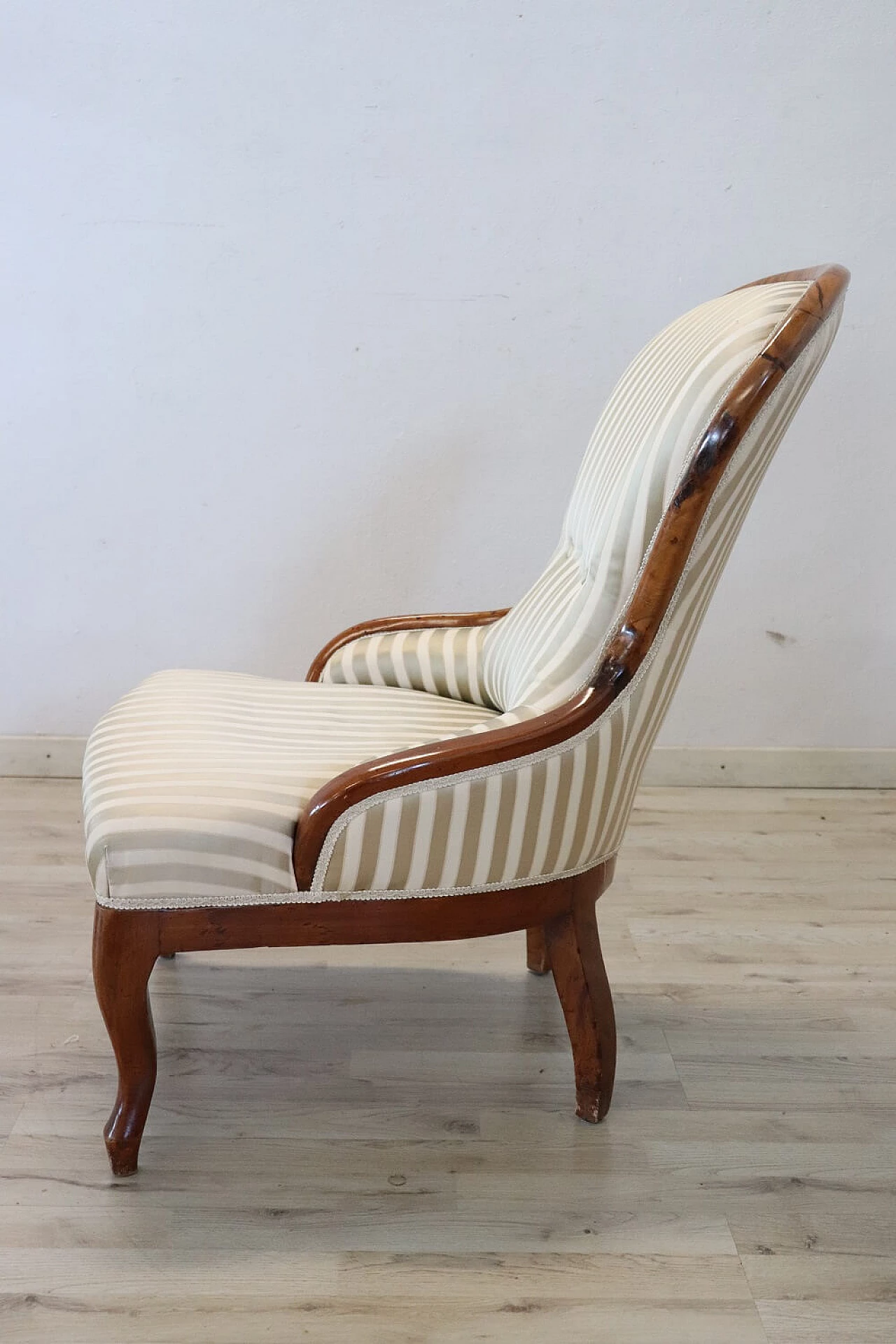 Louis Philippe solid walnut armchair with silk cover, 19th century 1311169