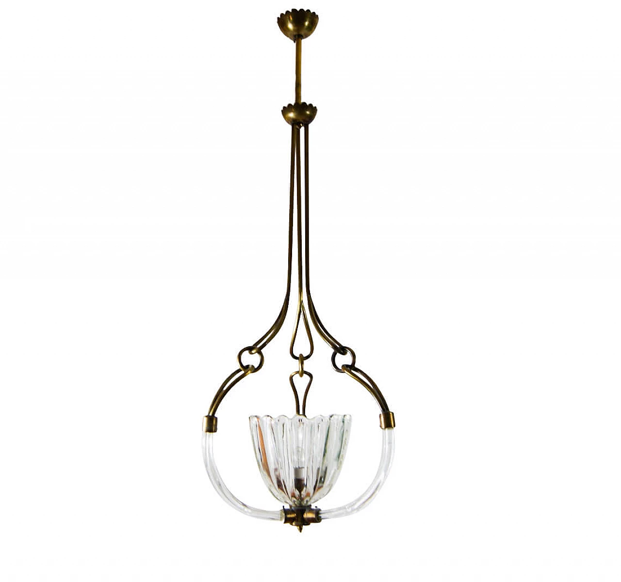 Brutalist chandelier in Murano glass and brass by Barovier and Toso, 30s 1311176
