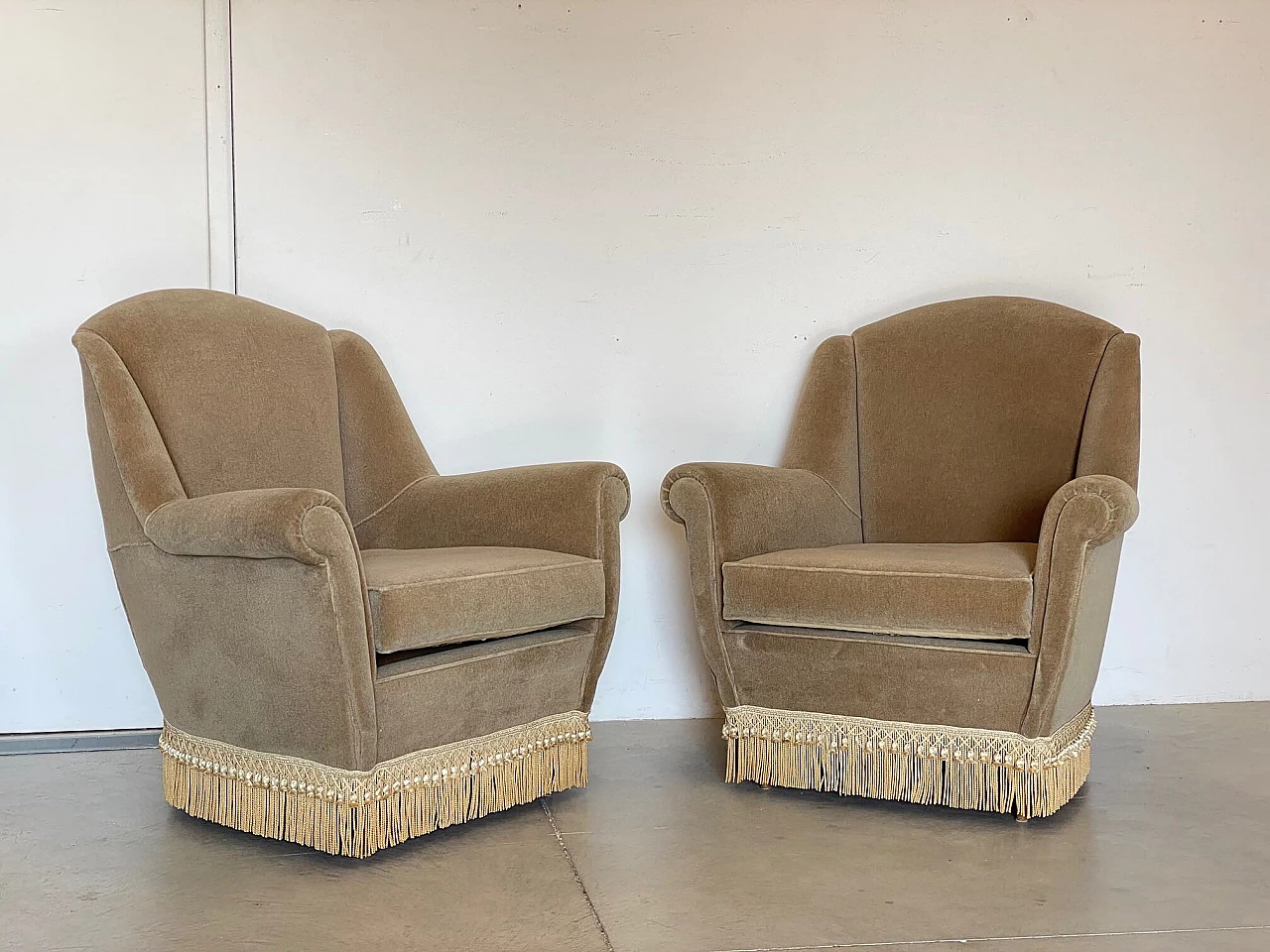 Pair of velvet armchairs, 1960s 1311298