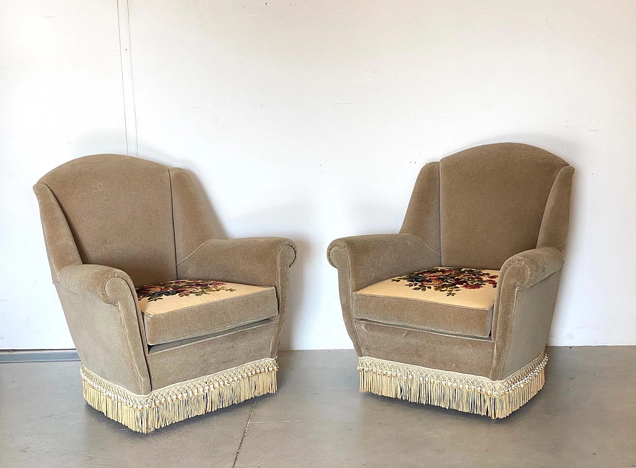 Pair of velvet armchairs, 1960s 1311309