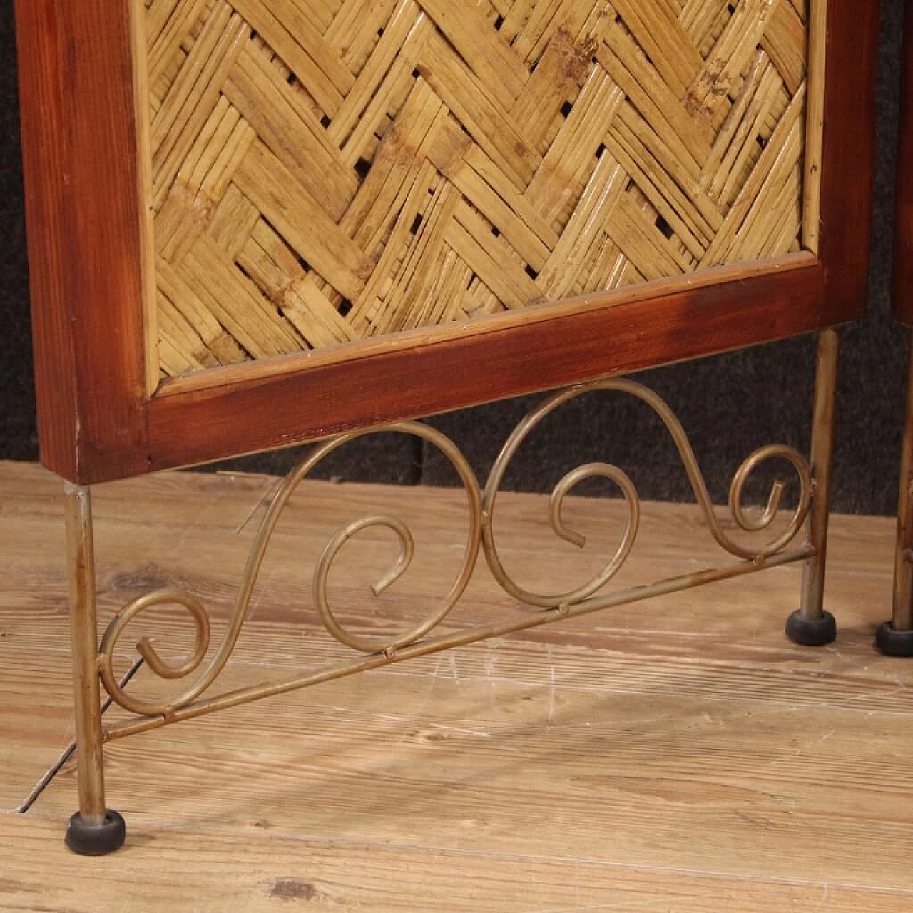 Woven wood and gilded iron screen, France, 80s 1311779