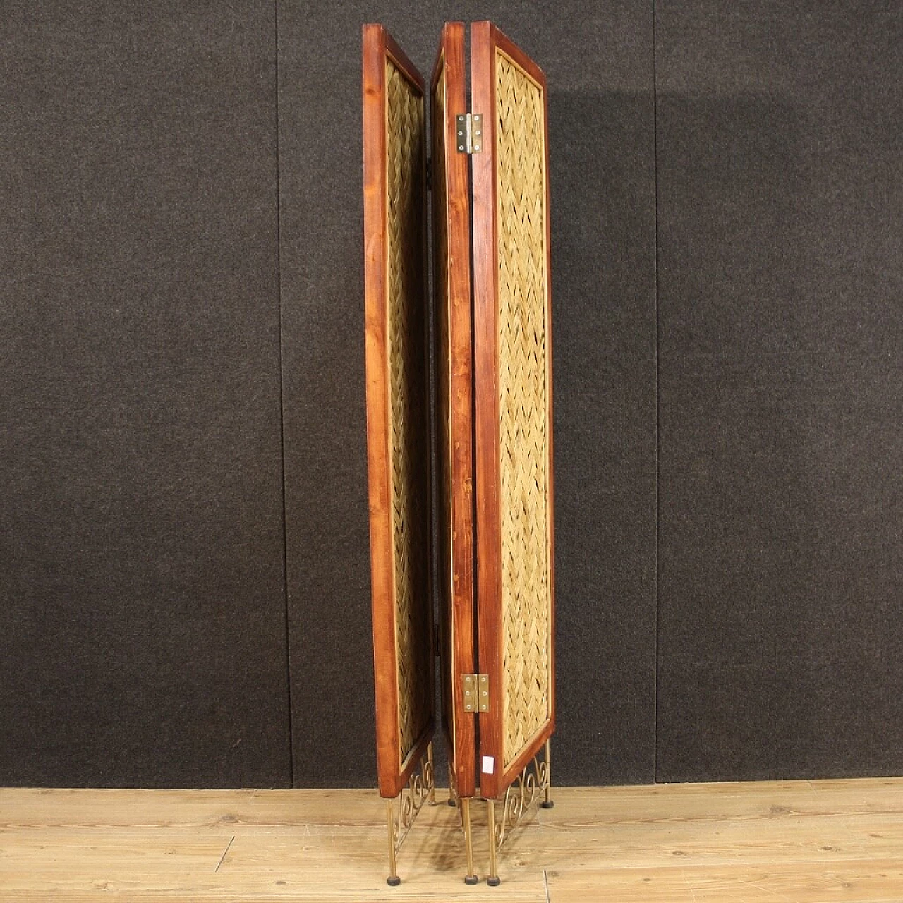 Paravento in legno intrecciato e ferro dorato, Francia, anni '80 1311783