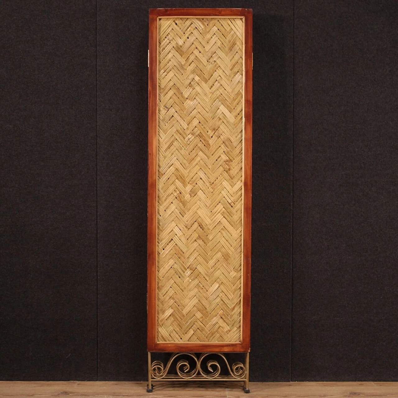Paravento in legno intrecciato e ferro dorato, Francia, anni '80 1311785