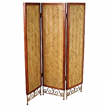 Woven wood and gilded iron screen, France, 80s