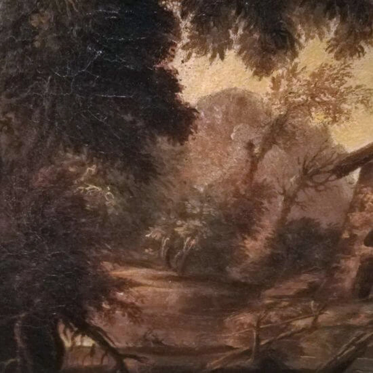 Paesaggio italiano con mulino, dipinto olio su tela, metà '600 1312191