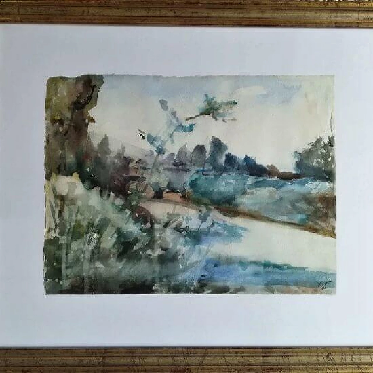 Giuseppe Regazzi, watercolour with River Landscape, 1930s 1312192