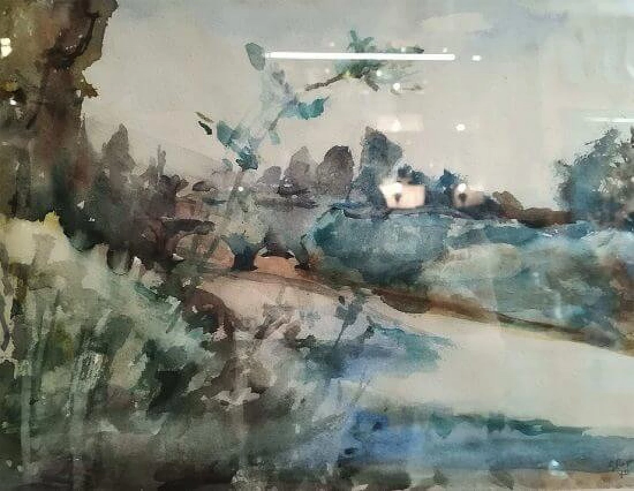 Giuseppe Regazzi, watercolour with River Landscape, 1930s 1312194