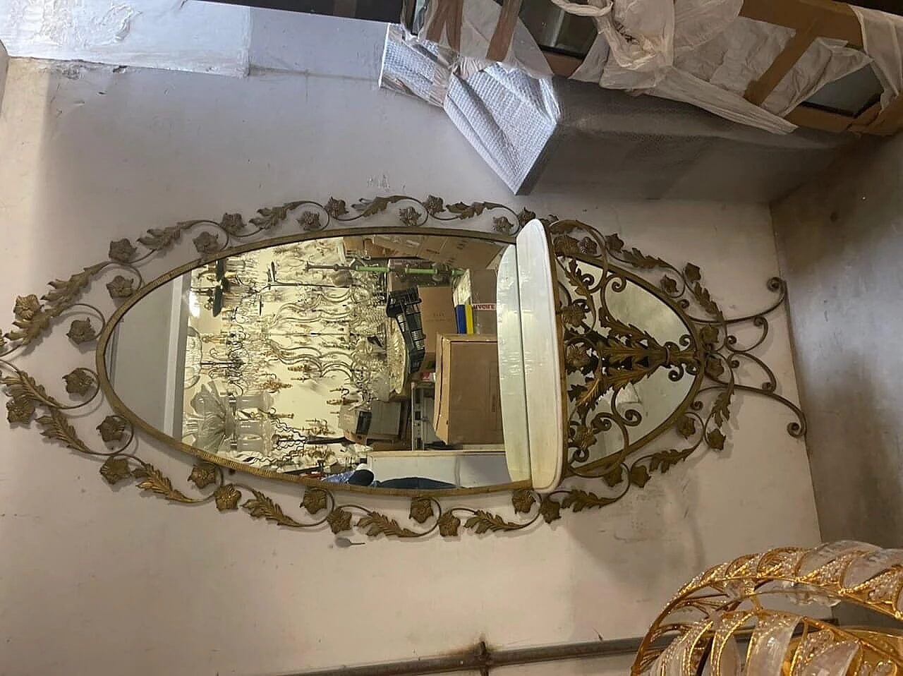 Specchio dorato con tavolino in marmo, anni 40 1312217