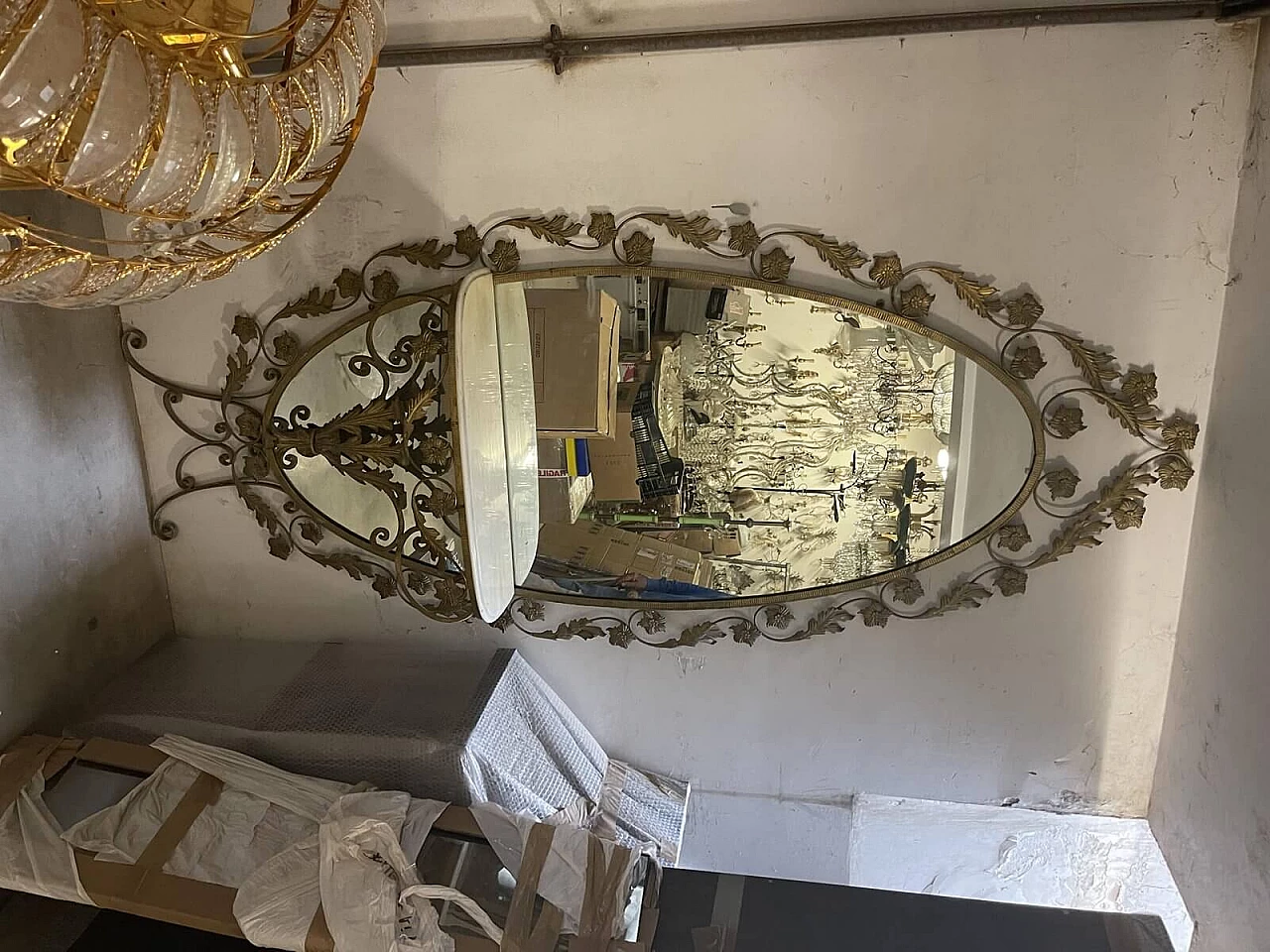 Specchio dorato con tavolino in marmo, anni 40 1312220