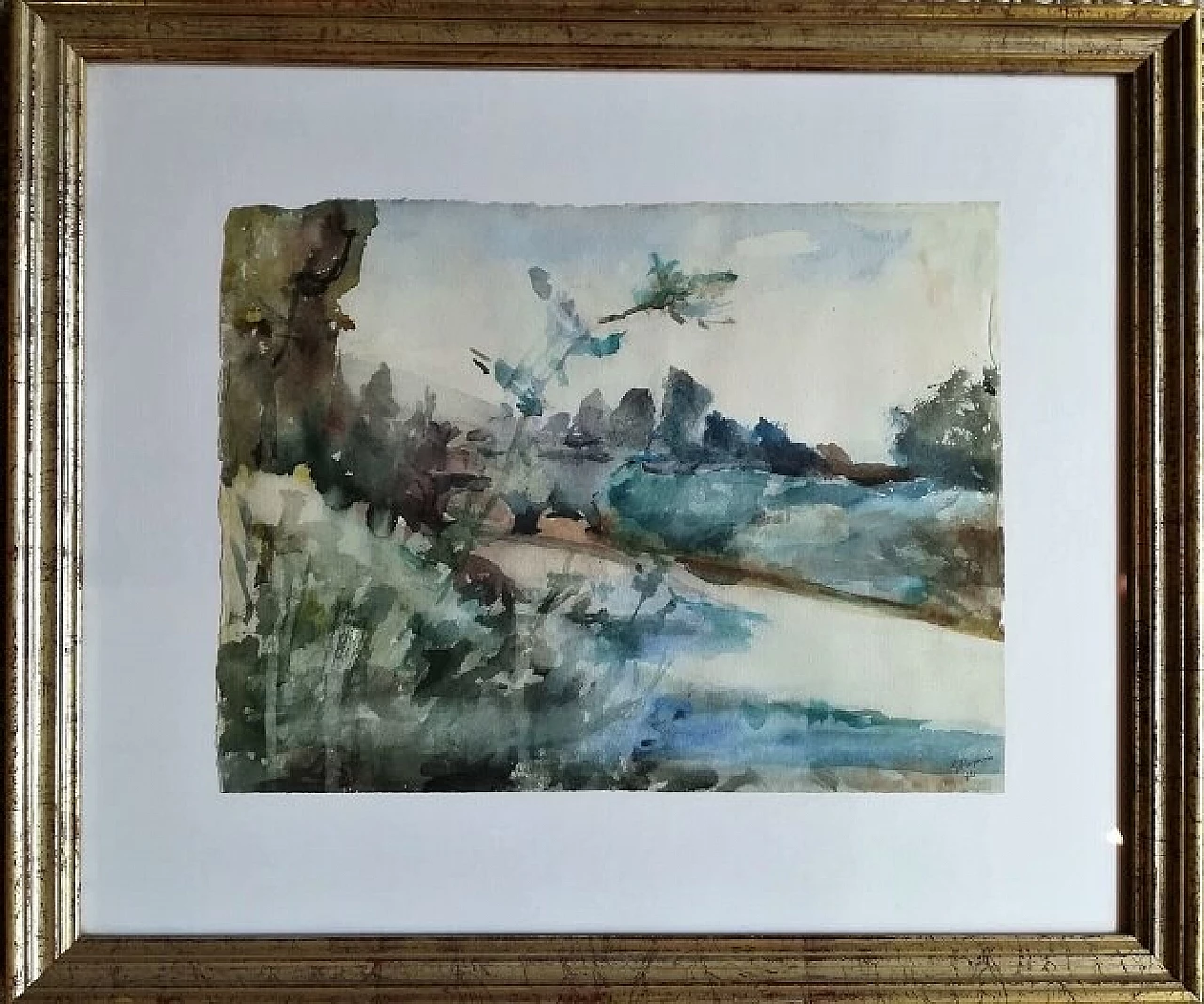 Giuseppe Regazzi, watercolour with River Landscape, 1930s 1312223