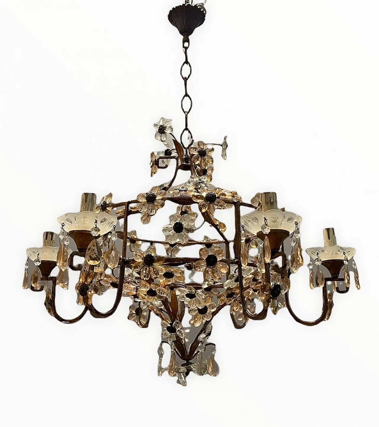 Large Italian Pink Murano Glass Flower Chandelier, 50s 1312235