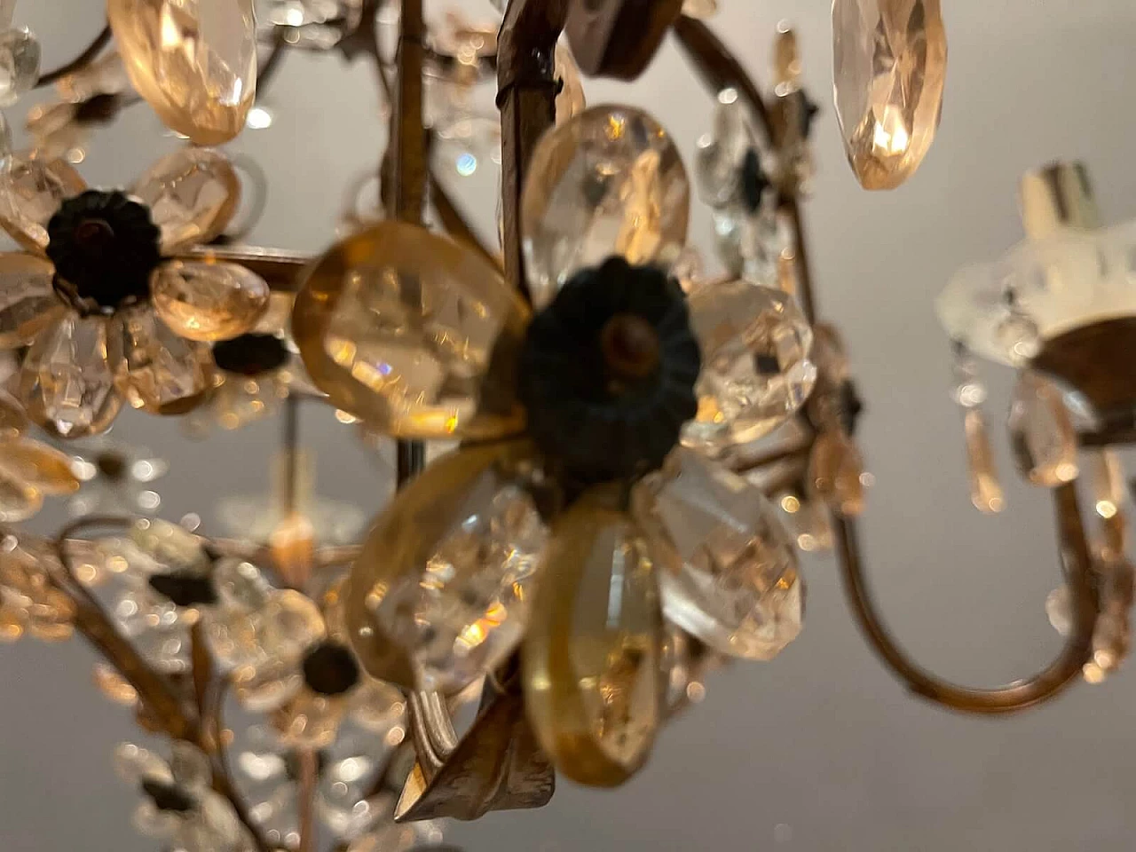 Large Italian Pink Murano Glass Flower Chandelier, 50s 1312244