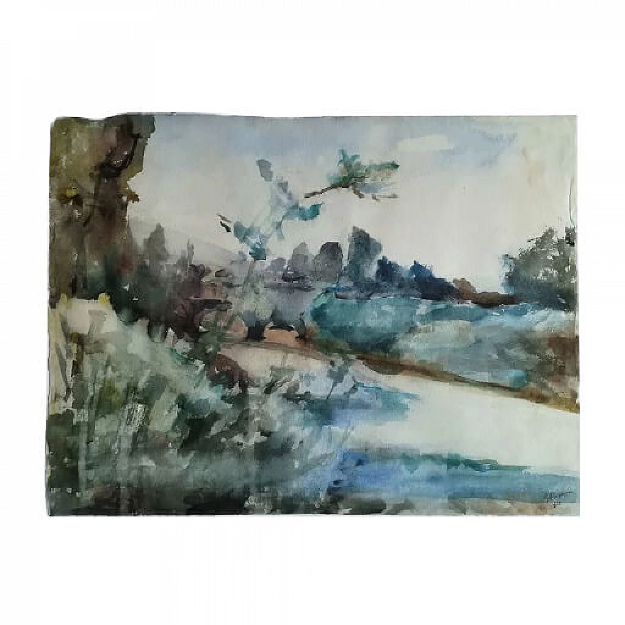 Giuseppe Regazzi, watercolour with River Landscape, 1930s 1312267