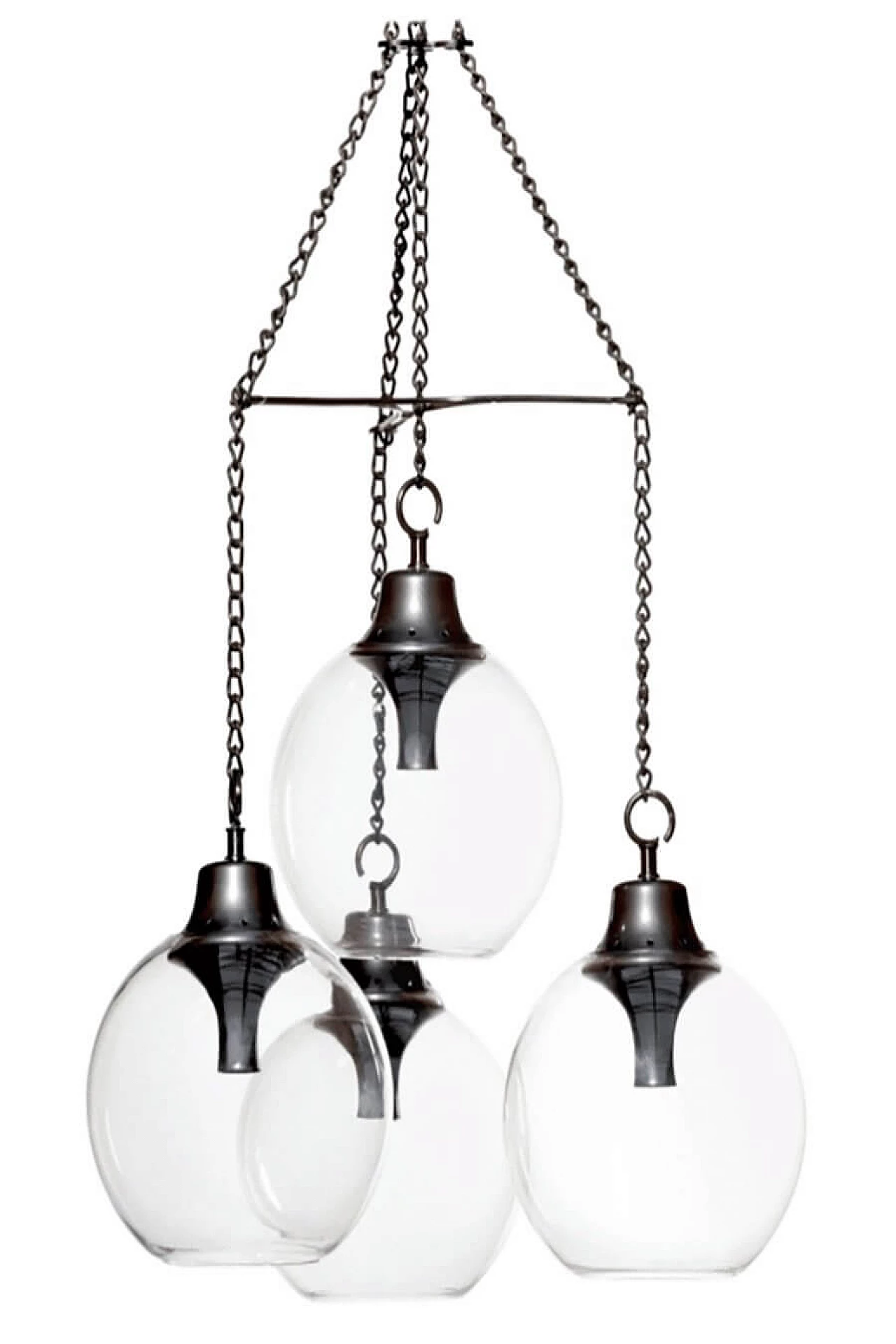 Lampadario Grappolo LS10 in ottone brunito, alluminio e vetro soffiato di Luigi Caccia Dominioni per Azucena, anni '60 1312269