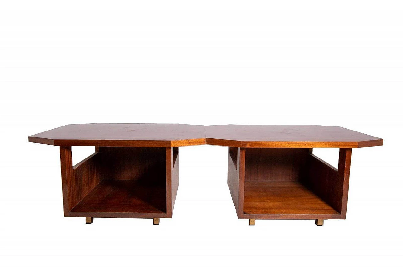Console in mahogany and laminated brass by Vito Sangiradi for Pallante store Bari, 50s 1312289