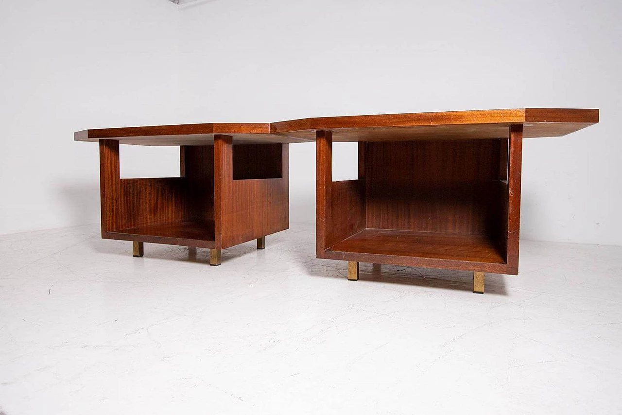 Console in mahogany and laminated brass by Vito Sangiradi for Pallante store Bari, 50s 1312294