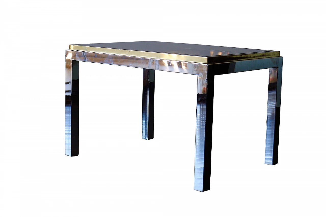 Coffee table in chromed metal and brass signed Willy Rizzo 1312412