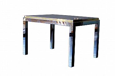 Coffee table in chromed metal and brass signed Willy Rizzo