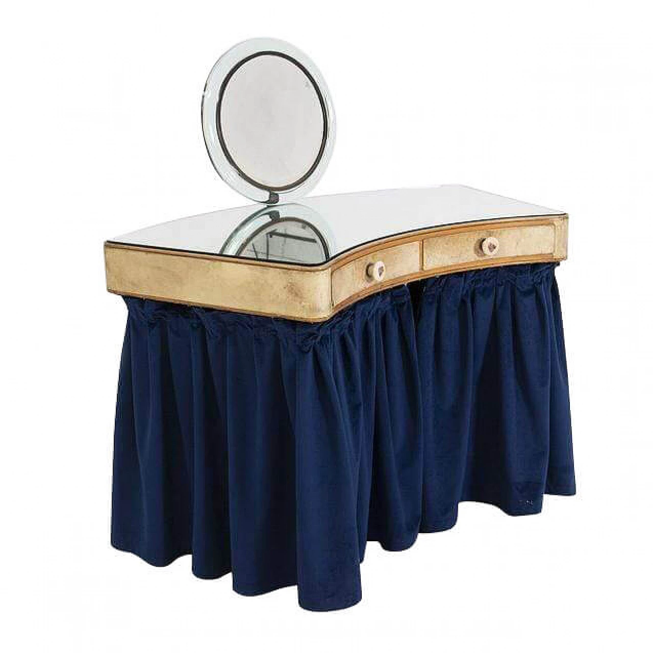 Vanity in vetro specchiato, pergamena, legno, velluto e ottone attribuibile a Pietro Chiesa, anni '40 1312428