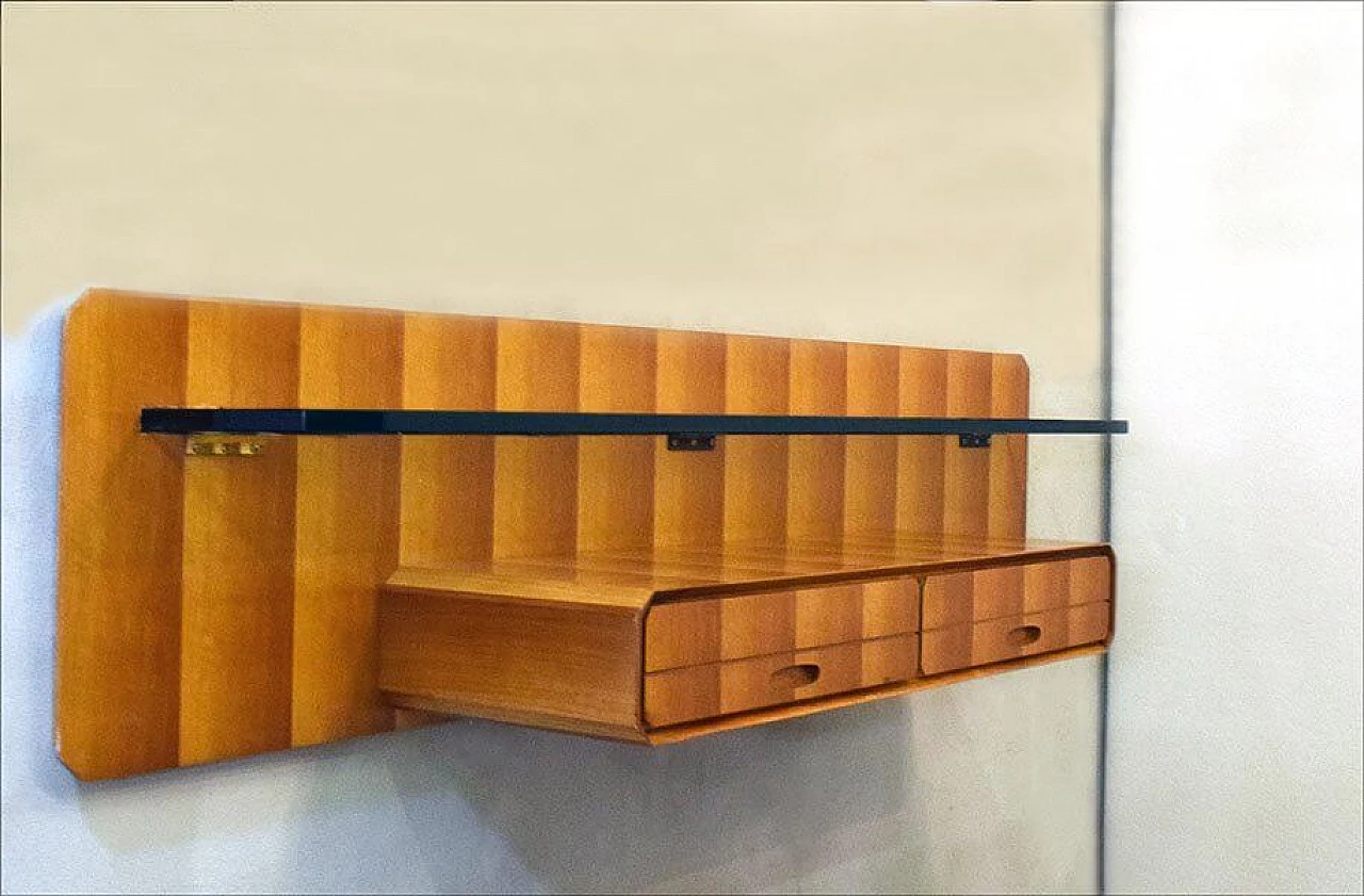 Suspended console table in wood and crystal shelf by La Permanente Mobili Cantù, 50s 1312506