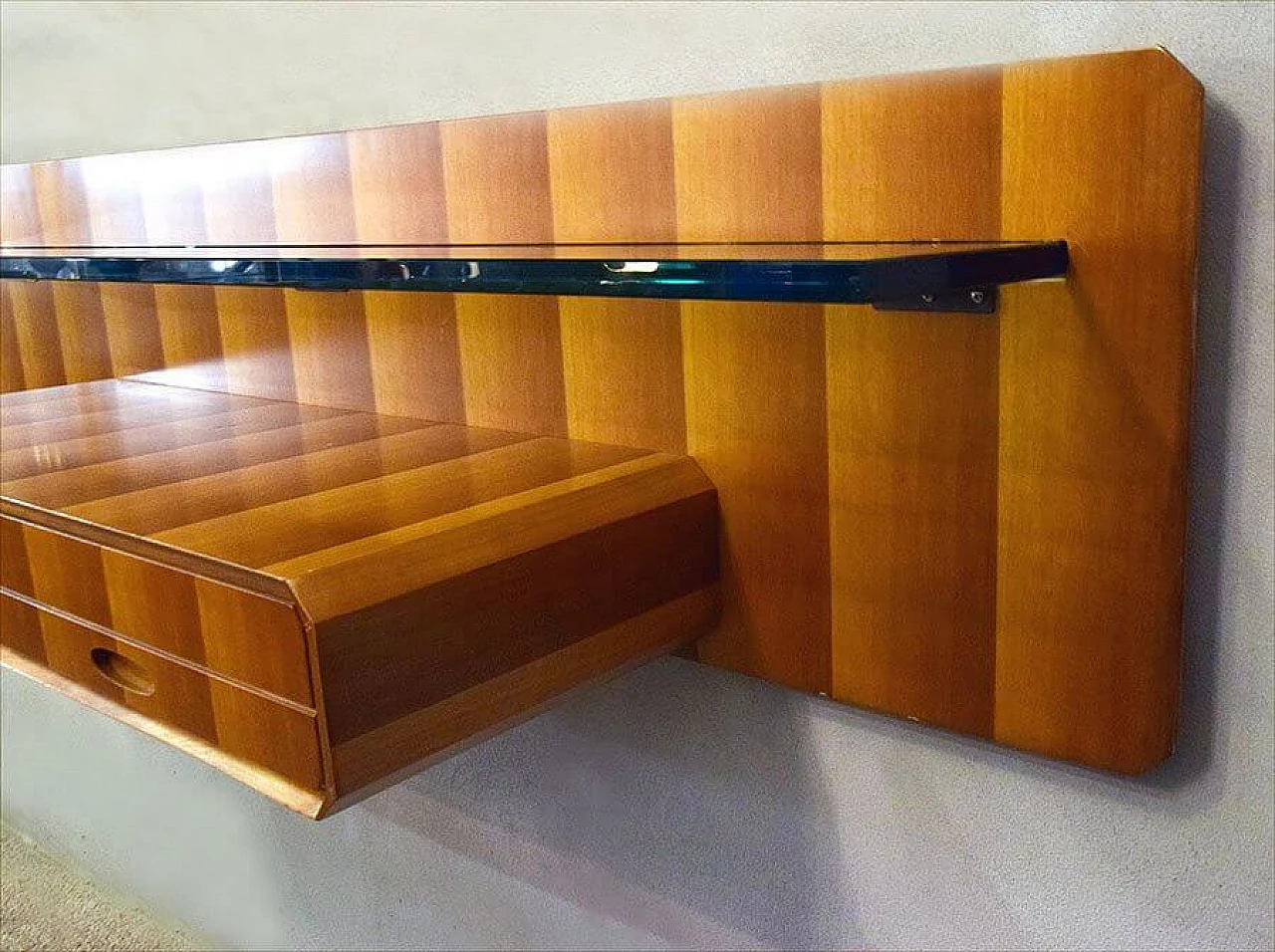 Suspended console table in wood and crystal shelf by La Permanente Mobili Cantù, 50s 1312508