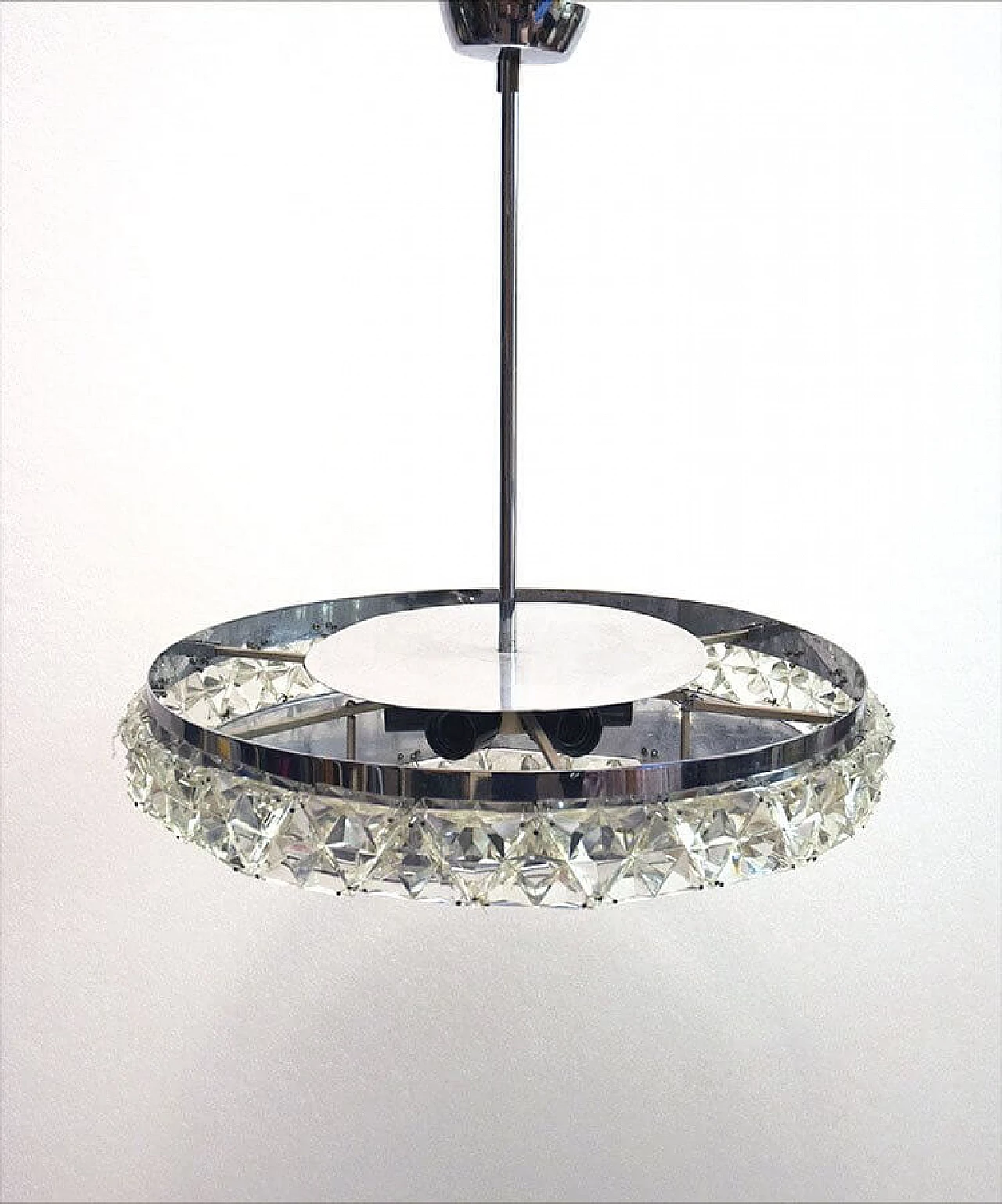 6-light chandelier in chromed brass and crystal gems attributed to Oscar Torlasco, 70s 1312560
